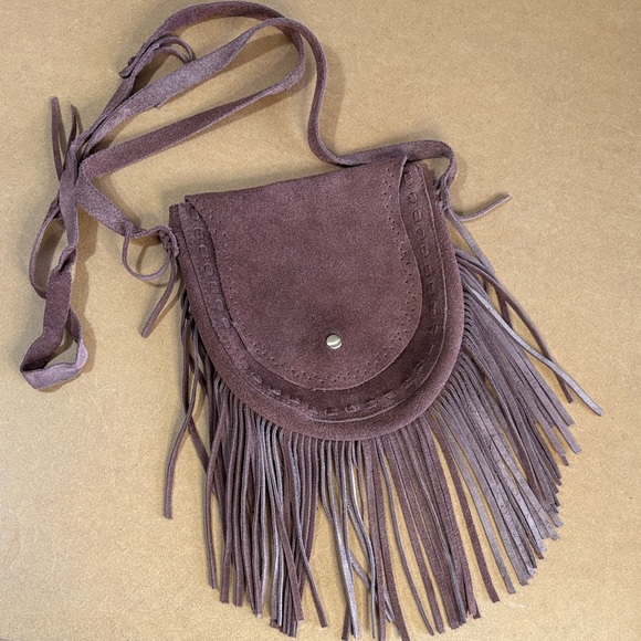 Vintage Handbags - Vintage Brown Suede Crossbody Mini Bag Boho Y2K Festival Western Cowgirl Fringe